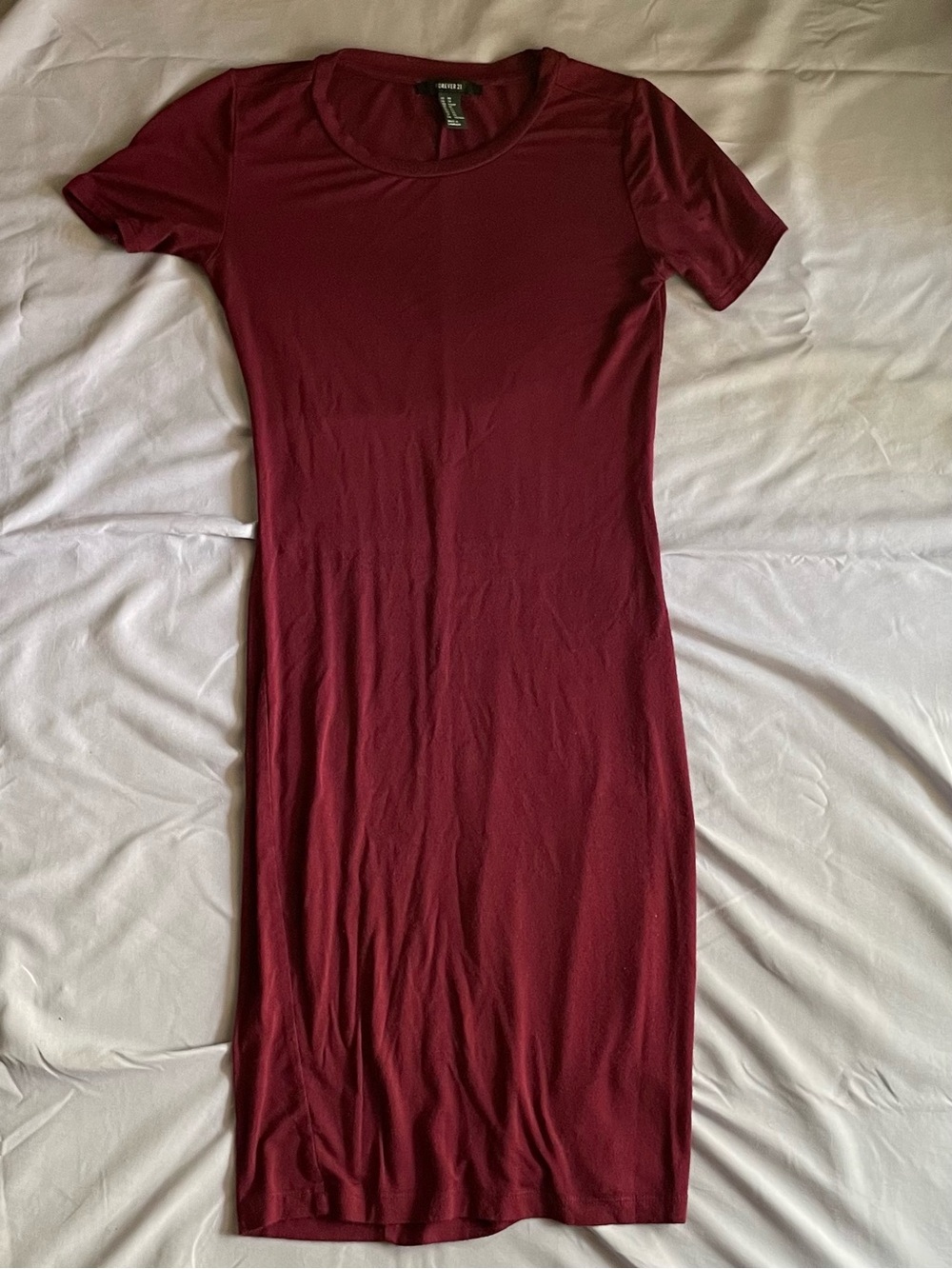 Forever 21 Maroon Short Sleeve Crew Neck Bodycon T-Shirt Midi Dress XS